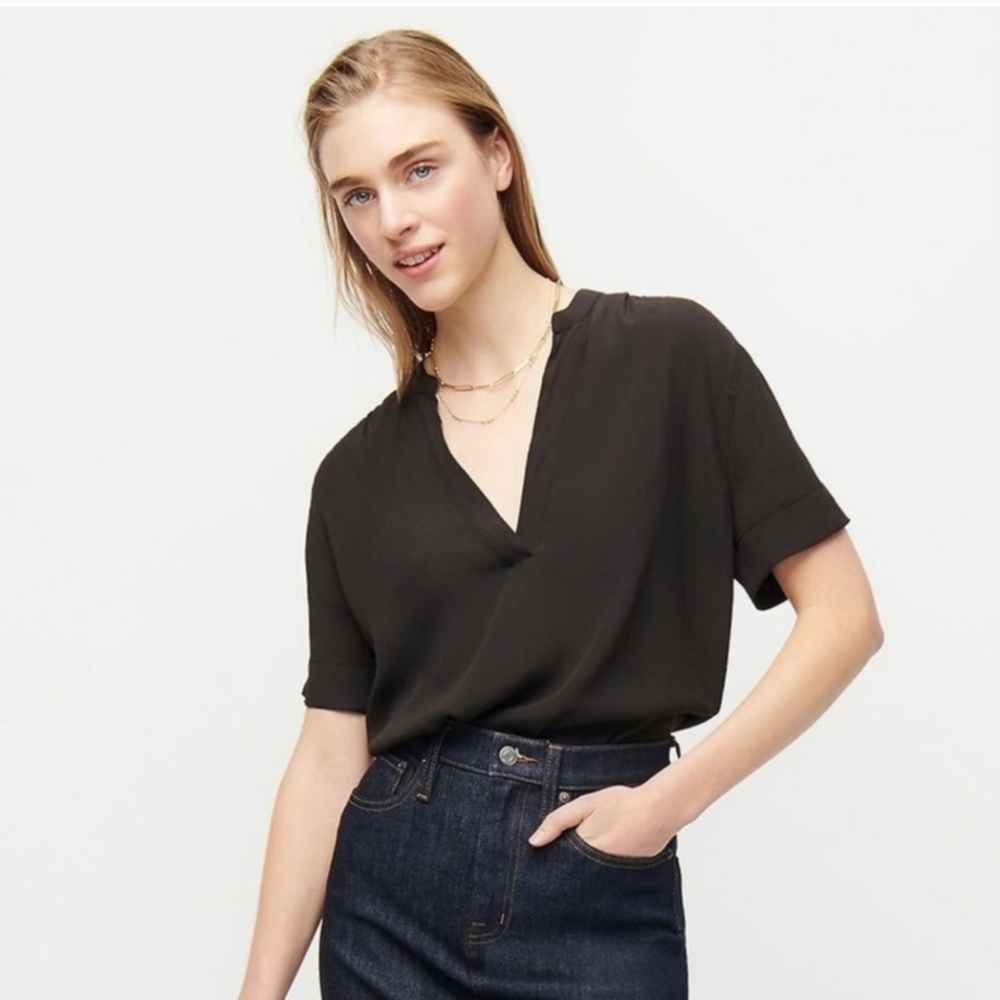 JCrew Drapey Band Popover Top Black